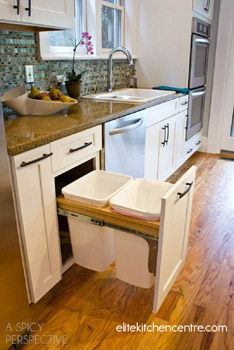 The garbage pull-out helps keep kitchens clean and orderly.