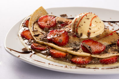 Mothers Day Recipe for Crepes with Strawberries, bananas and ice cream